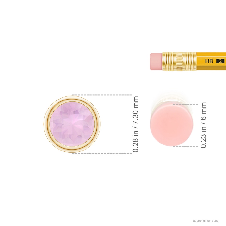 6mm AAAA Bezel-Set Round Rose Quartz Solitaire Pendant in Yellow Gold ruler