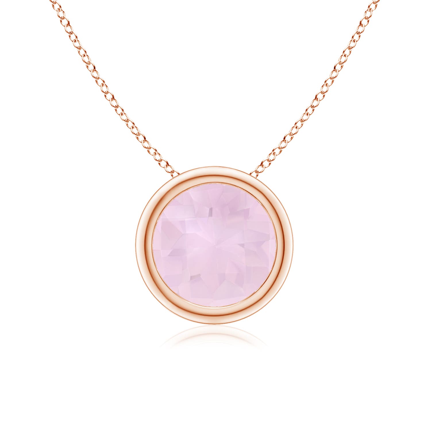 7mm AA Bezel-Set Round Rose Quartz Solitaire Pendant in Rose Gold