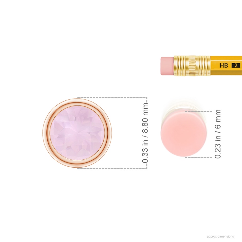 7mm AA Bezel-Set Round Rose Quartz Solitaire Pendant in Rose Gold ruler
