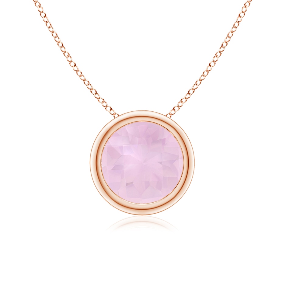 7mm AAA Bezel-Set Round Rose Quartz Solitaire Pendant in 18K Rose Gold 