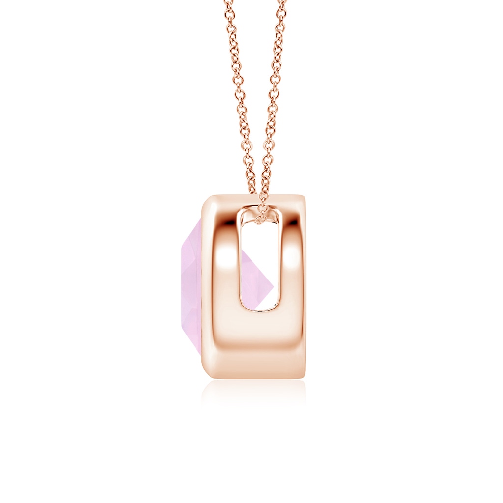 7mm AAA Bezel-Set Round Rose Quartz Solitaire Pendant in Rose Gold - side 199