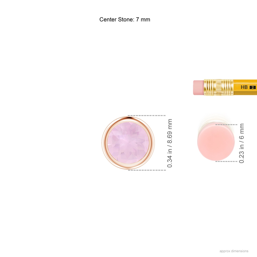 7mm AAA Bezel-Set Round Rose Quartz Solitaire Pendant in Rose Gold Ruler