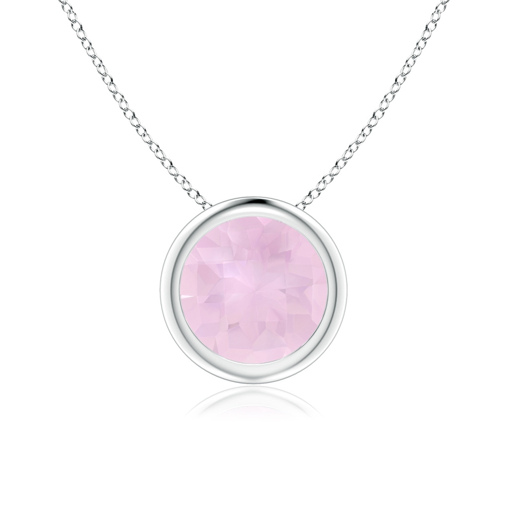 7mm AAA Bezel-Set Round Rose Quartz Solitaire Pendant in White Gold