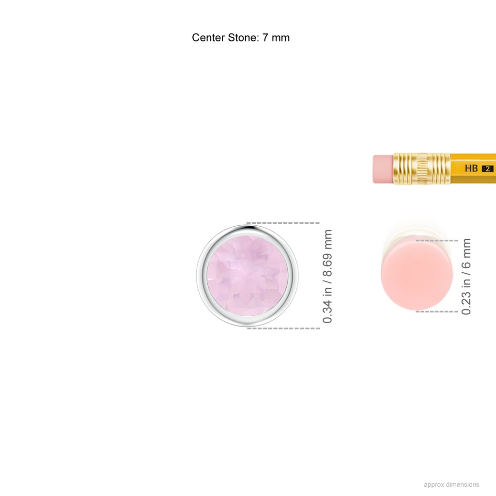 7mm AAA Bezel-Set Round Rose Quartz Solitaire Pendant in White Gold Ruler