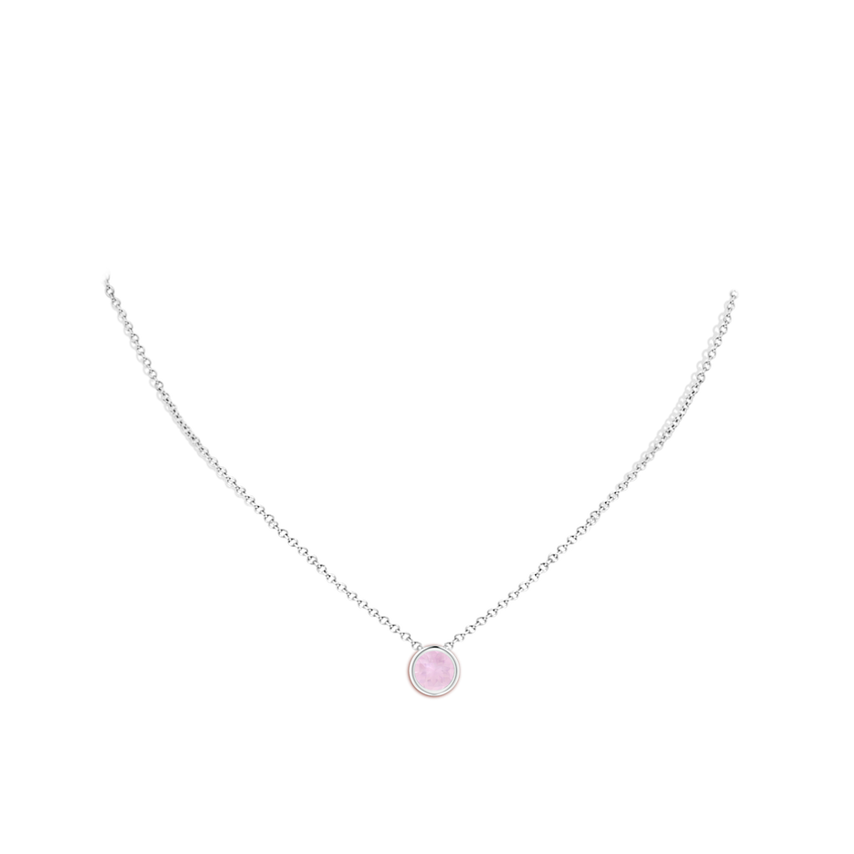 7mm AAA Bezel-Set Round Rose Quartz Solitaire Pendant in White Gold body-neck