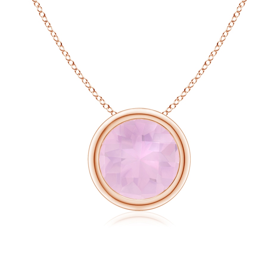 7mm AAAA Bezel-Set Round Rose Quartz Solitaire Pendant in 18K Rose Gold 