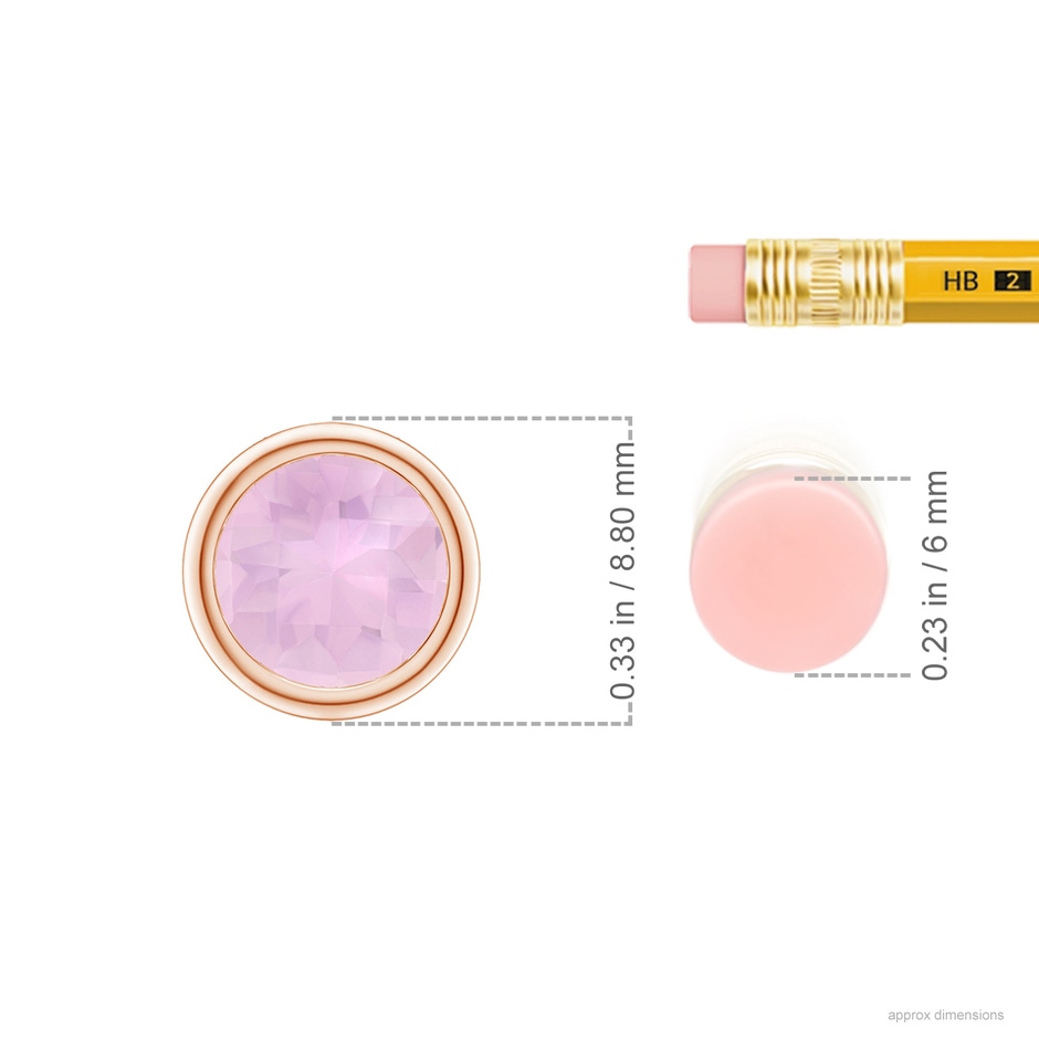 7mm AAAA Bezel-Set Round Rose Quartz Solitaire Pendant in 18K Rose Gold ruler