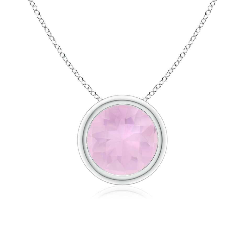 7mm AAAA Bezel-Set Round Rose Quartz Solitaire Pendant in 18K White Gold 