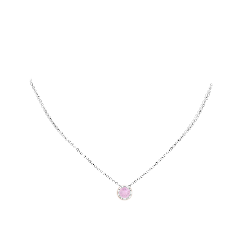 7mm AAAA Bezel-Set Round Rose Quartz Solitaire Pendant in 18K White Gold pen