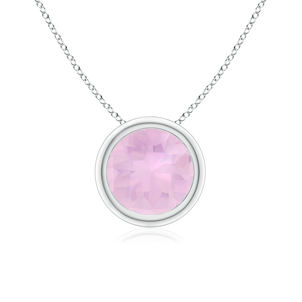 7mm AAAA Bezel-Set Round Rose Quartz Solitaire Pendant in White Gold