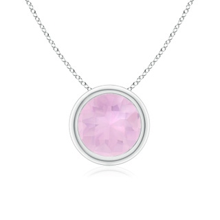 7mm AAAA Bezel-Set Round Rose Quartz Solitaire Pendant in White Gold