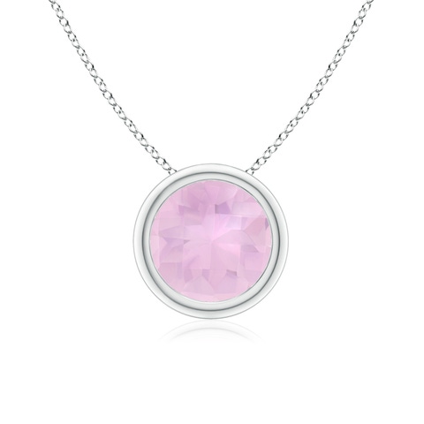 7mm AAAA Bezel-Set Round Rose Quartz Solitaire Pendant in White Gold