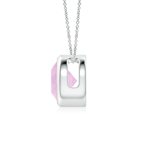 7mm AAAA Bezel-Set Round Rose Quartz Solitaire Pendant in White Gold - side 3