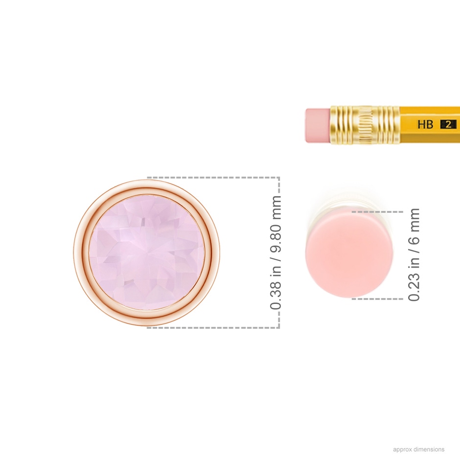 8mm AA Bezel-Set Round Rose Quartz Solitaire Pendant in Rose Gold ruler