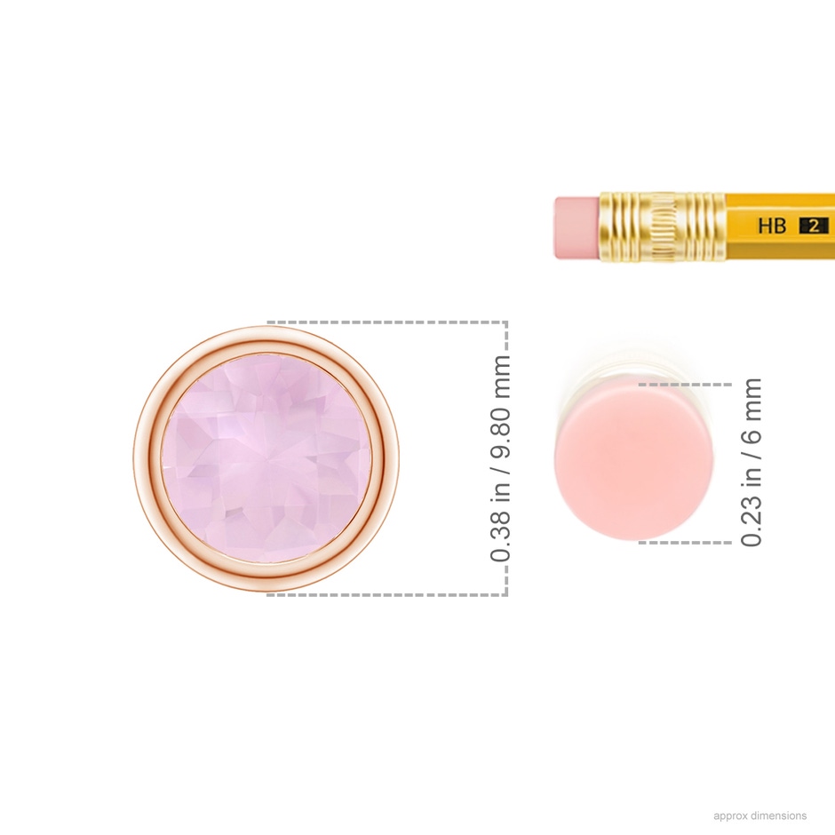 8mm AAA Bezel-Set Round Rose Quartz Solitaire Pendant in Rose Gold ruler