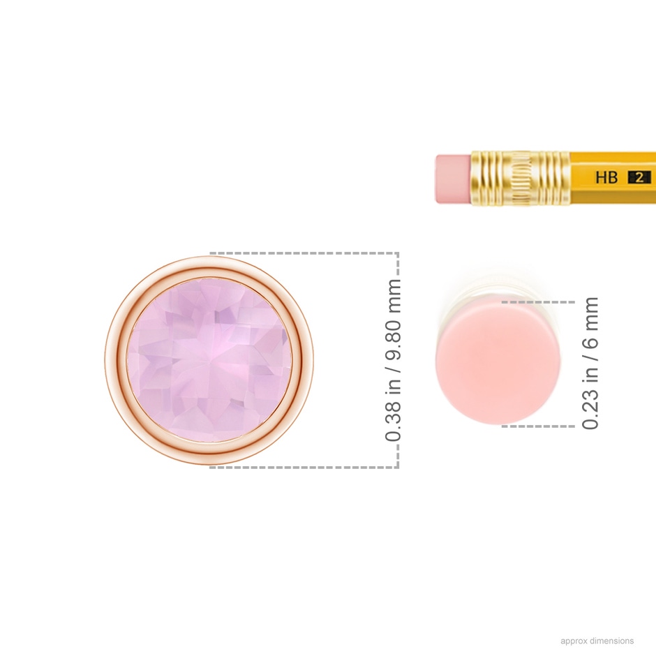 8mm AAAA Bezel-Set Round Rose Quartz Solitaire Pendant in Rose Gold ruler