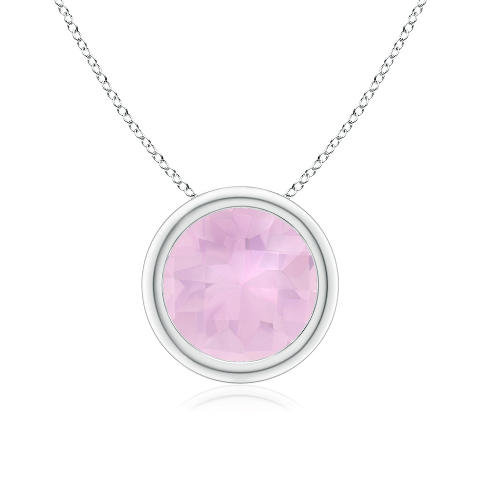 8mm AAAA Bezel-Set Round Rose Quartz Solitaire Pendant in White Gold 