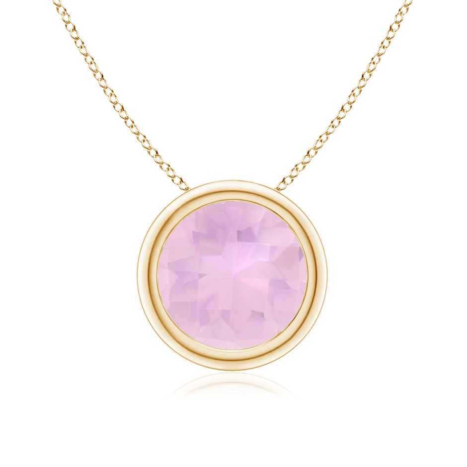 8mm AAAA Bezel-Set Round Rose Quartz Solitaire Pendant in Yellow Gold 