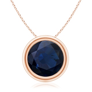 10mm A Bezel-Set Round Blue Sapphire Solitaire Pendant in 18K Rose Gold