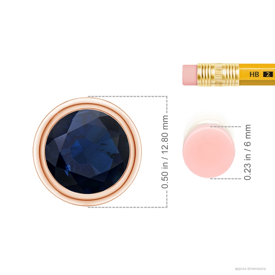10mm A Bezel-Set Round Blue Sapphire Solitaire Pendant in 18K Rose Gold ruler