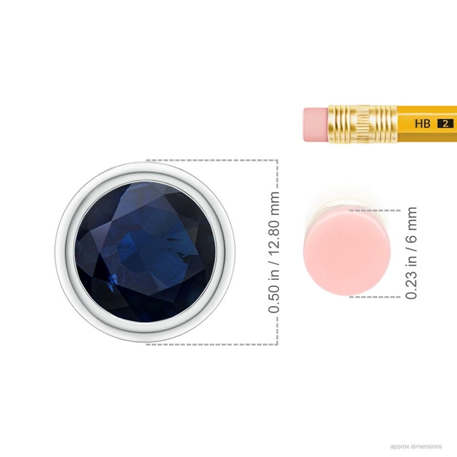 10mm A Bezel-Set Round Blue Sapphire Solitaire Pendant in P950 Platinum ruler