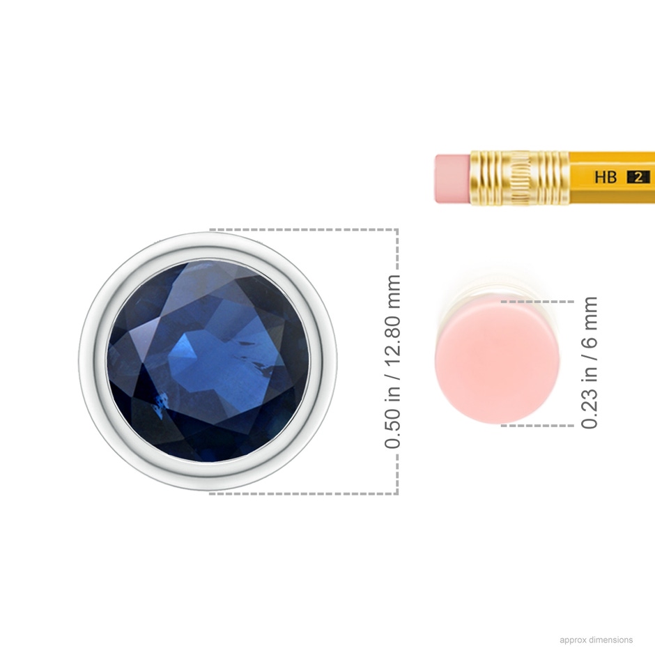 10mm AA Bezel-Set Round Blue Sapphire Solitaire Pendant in P950 Platinum ruler