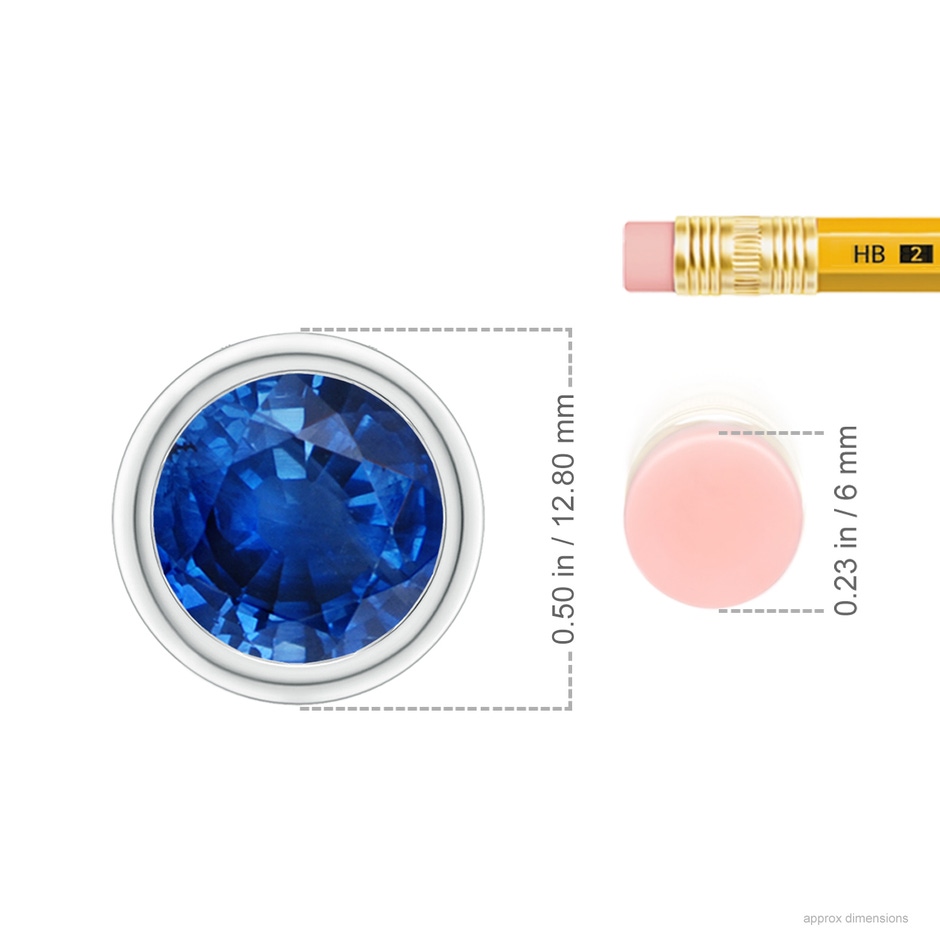 10mm AAA Bezel-Set Round Blue Sapphire Solitaire Pendant in P950 Platinum ruler