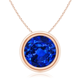 10mm AAAA Bezel-Set Round Blue Sapphire Solitaire Pendant in 18K Rose Gold