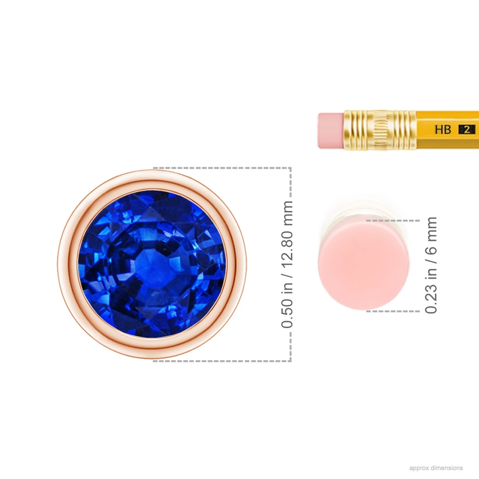 10mm AAAA Bezel-Set Round Blue Sapphire Solitaire Pendant in Rose Gold ruler