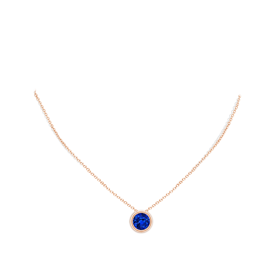 10mm AAAA Bezel-Set Round Blue Sapphire Solitaire Pendant in Rose Gold pen