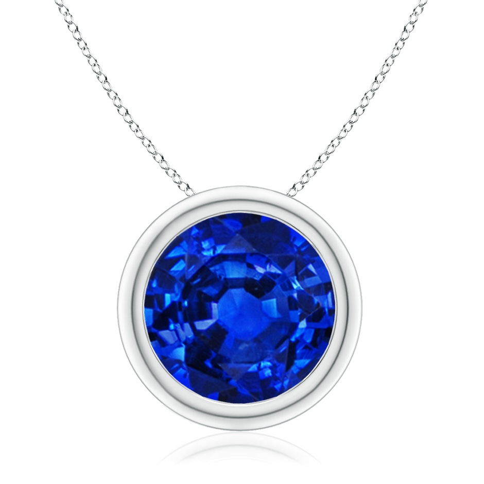 10mm AAAA Bezel-Set Round Blue Sapphire Solitaire Pendant in White Gold 