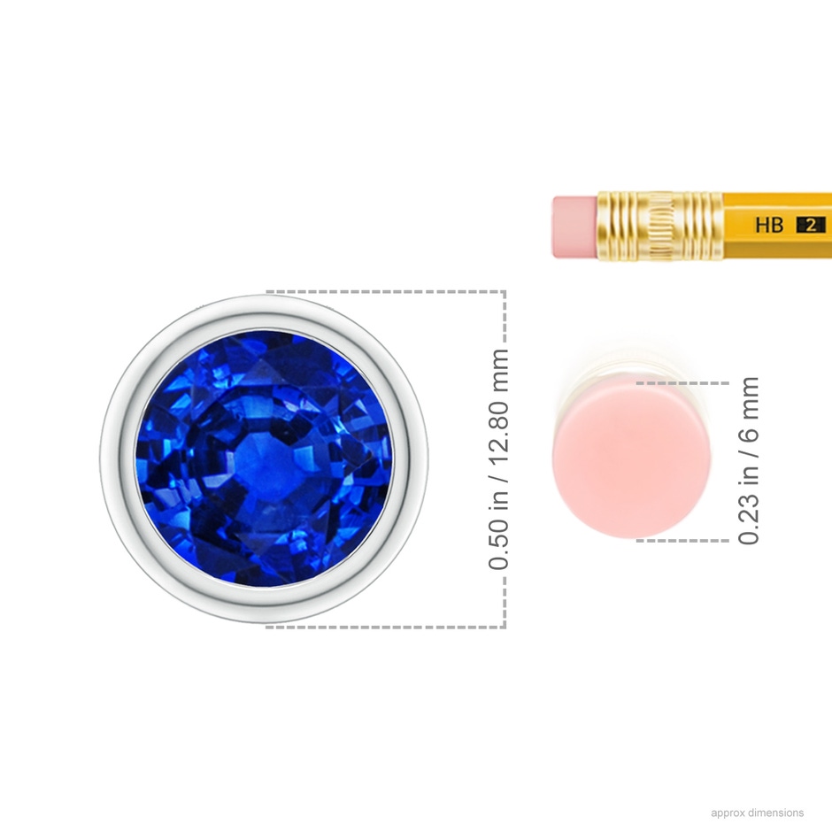 10mm AAAA Bezel-Set Round Blue Sapphire Solitaire Pendant in White Gold ruler