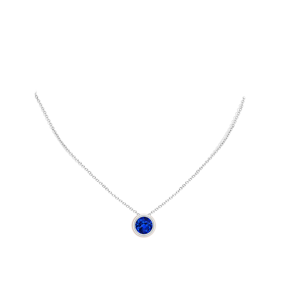 10mm AAAA Bezel-Set Round Blue Sapphire Solitaire Pendant in White Gold pen