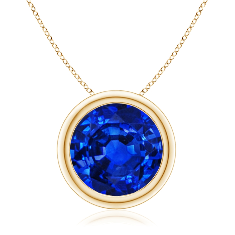 10mm AAAA Bezel-Set Round Blue Sapphire Solitaire Pendant in Yellow Gold 