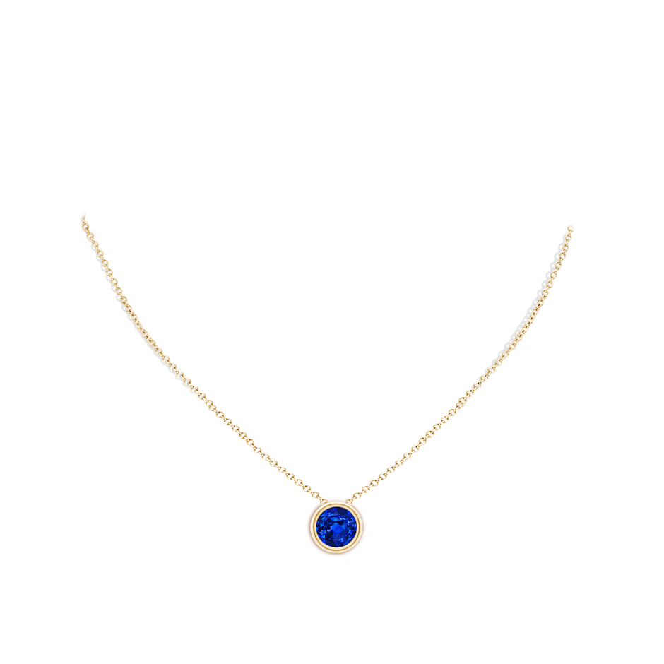 10mm AAAA Bezel-Set Round Blue Sapphire Solitaire Pendant in Yellow Gold pen