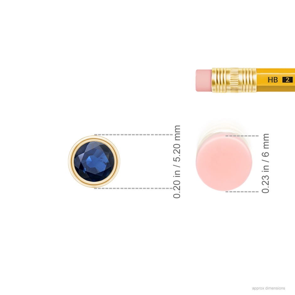 4mm AA Bezel-Set Round Blue Sapphire Solitaire Pendant in Yellow Gold ruler