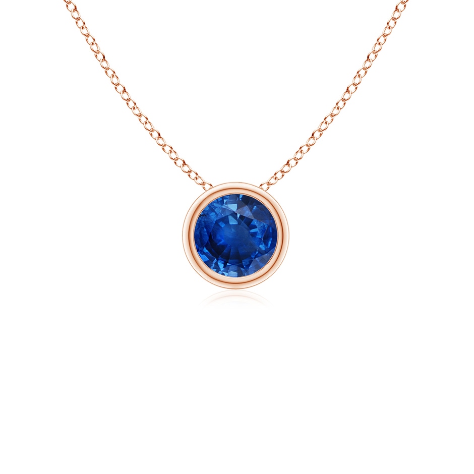 4mm AAA Bezel-Set Round Blue Sapphire Solitaire Pendant in Rose Gold 