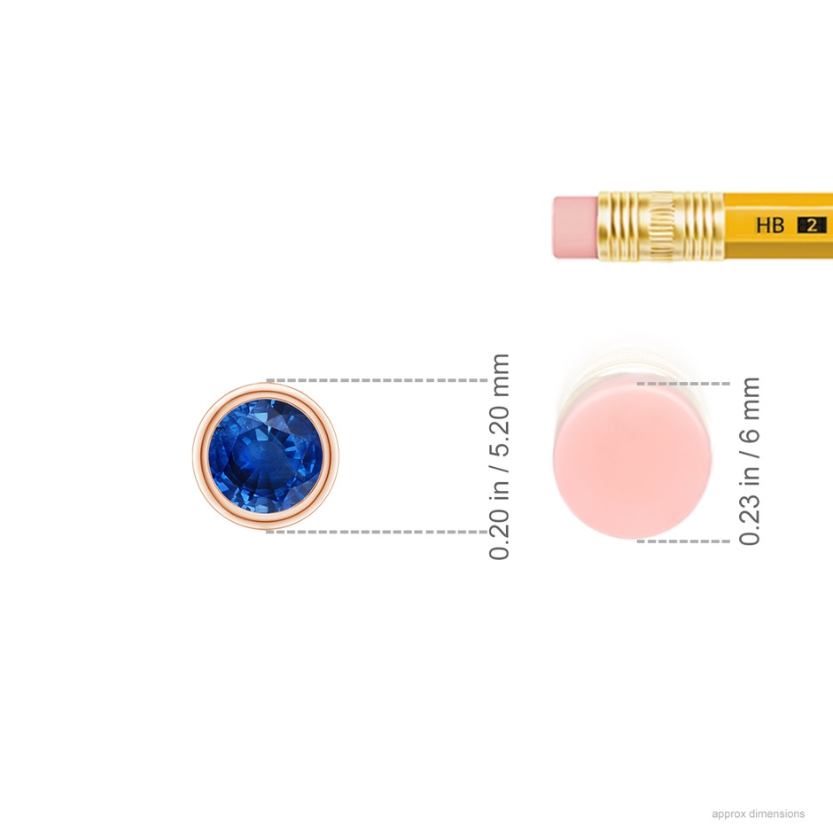 4mm AAA Bezel-Set Round Blue Sapphire Solitaire Pendant in Rose Gold ruler