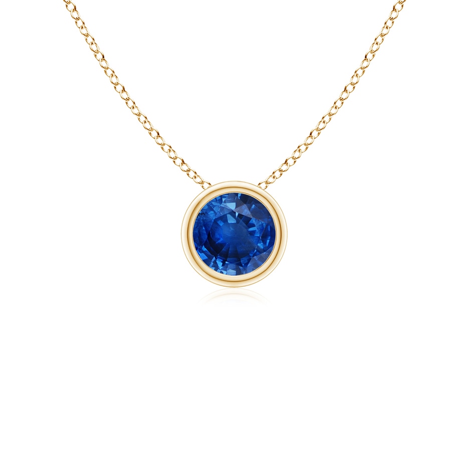 4mm AAA Bezel-Set Round Blue Sapphire Solitaire Pendant in Yellow Gold 