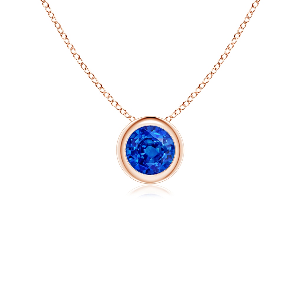 4mm AAAA Bezel-Set Round Blue Sapphire Solitaire Pendant in Rose Gold