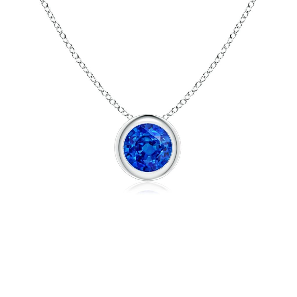 4mm AAAA Bezel-Set Round Blue Sapphire Solitaire Pendant in White Gold