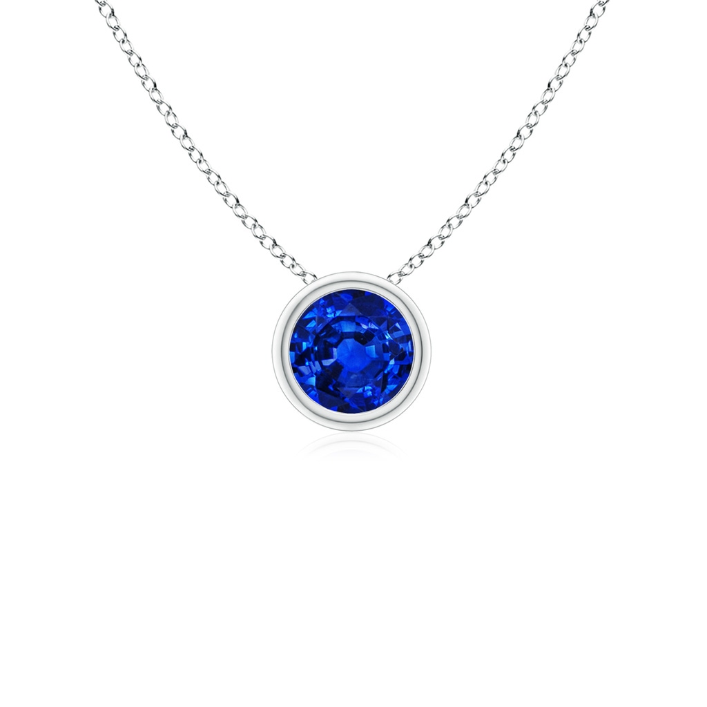 4mm AAAA Bezel-Set Round Blue Sapphire Solitaire Pendant in White Gold