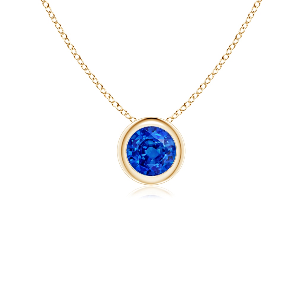 4mm AAAA Bezel-Set Round Blue Sapphire Solitaire Pendant in Yellow Gold