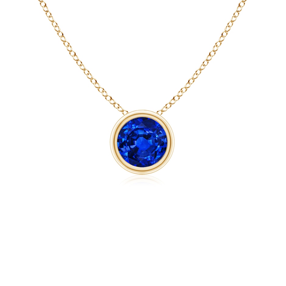 4mm AAAA Bezel-Set Round Blue Sapphire Solitaire Pendant in Yellow Gold 