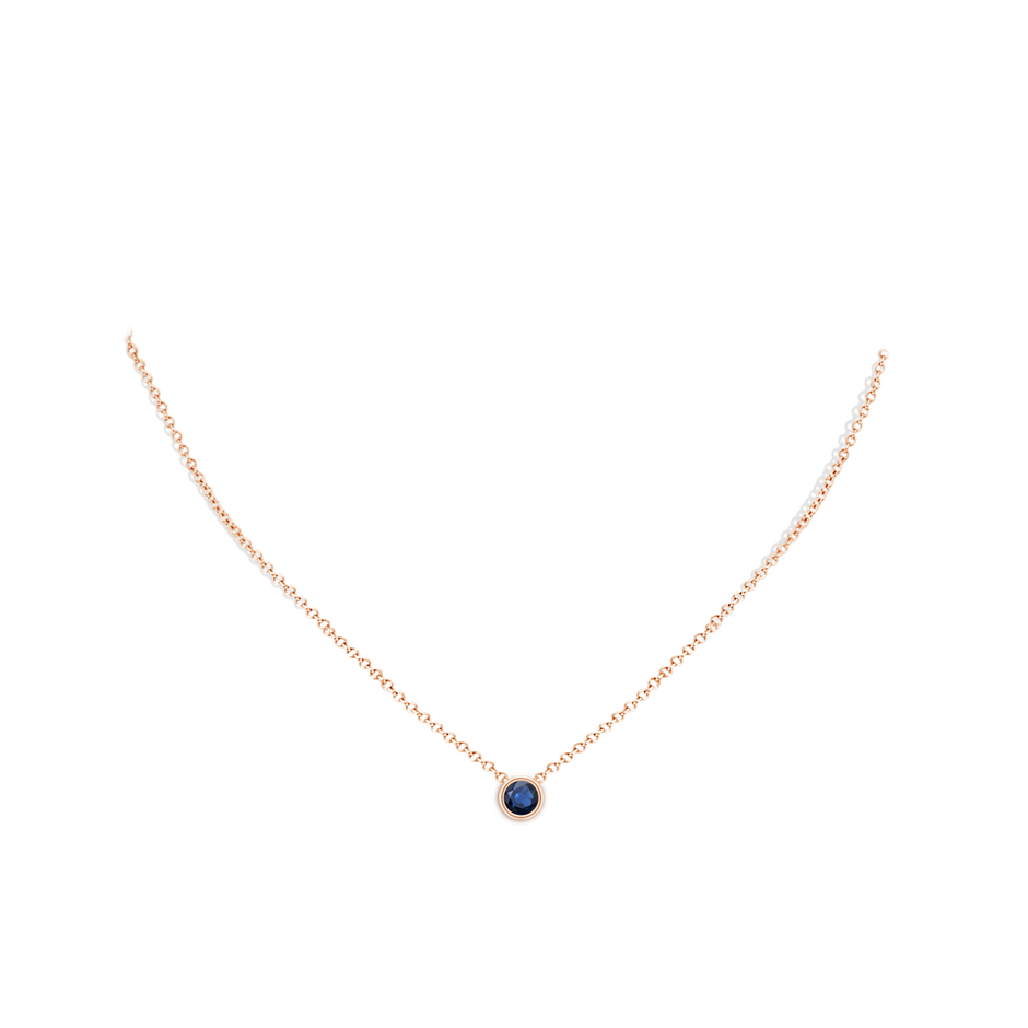5mm AA Bezel-Set Round Blue Sapphire Solitaire Pendant in Rose Gold pen