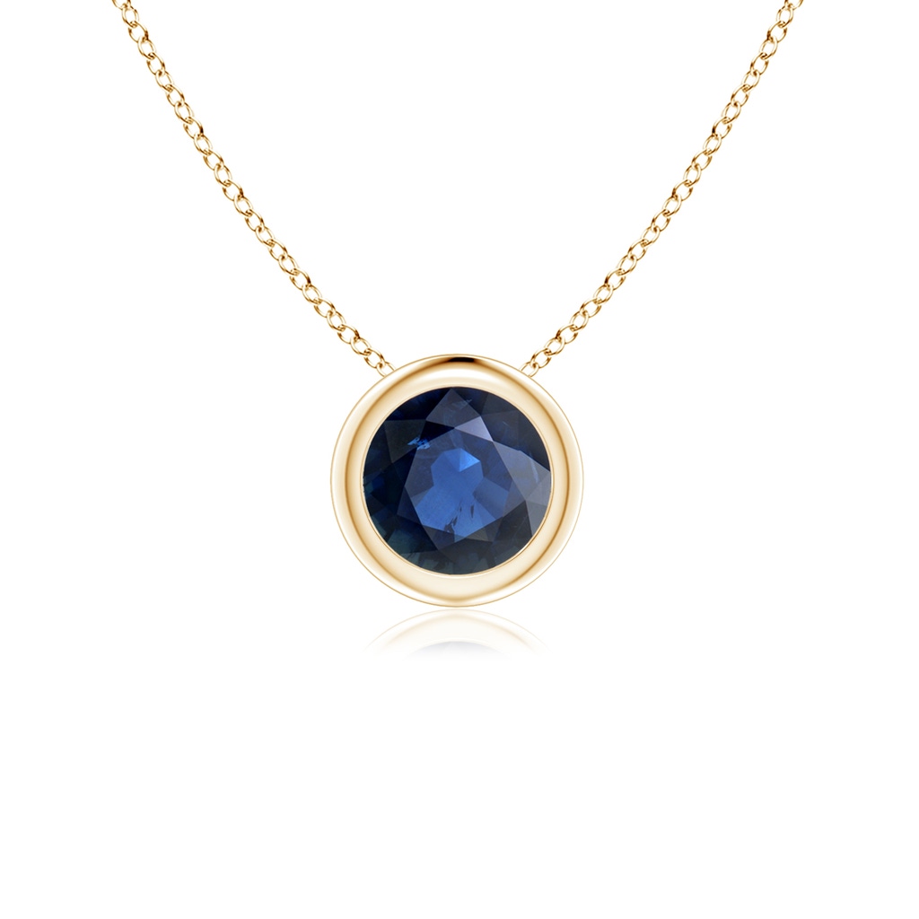 5mm AA Bezel-Set Round Blue Sapphire Solitaire Pendant in Yellow Gold 