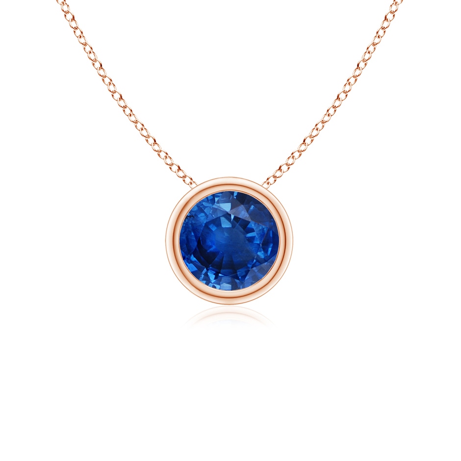 5mm AAA Bezel-Set Round Blue Sapphire Solitaire Pendant in Rose Gold 