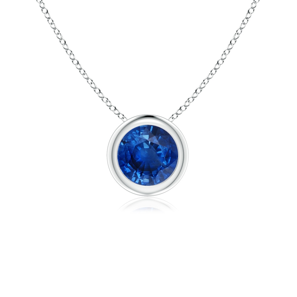 5mm AAA Bezel-Set Round Blue Sapphire Solitaire Pendant in White Gold
