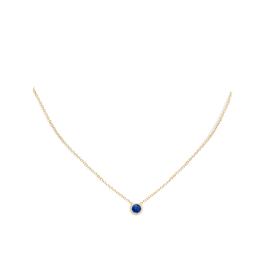 5mm AAA Bezel-Set Round Blue Sapphire Solitaire Pendant in Yellow Gold pen