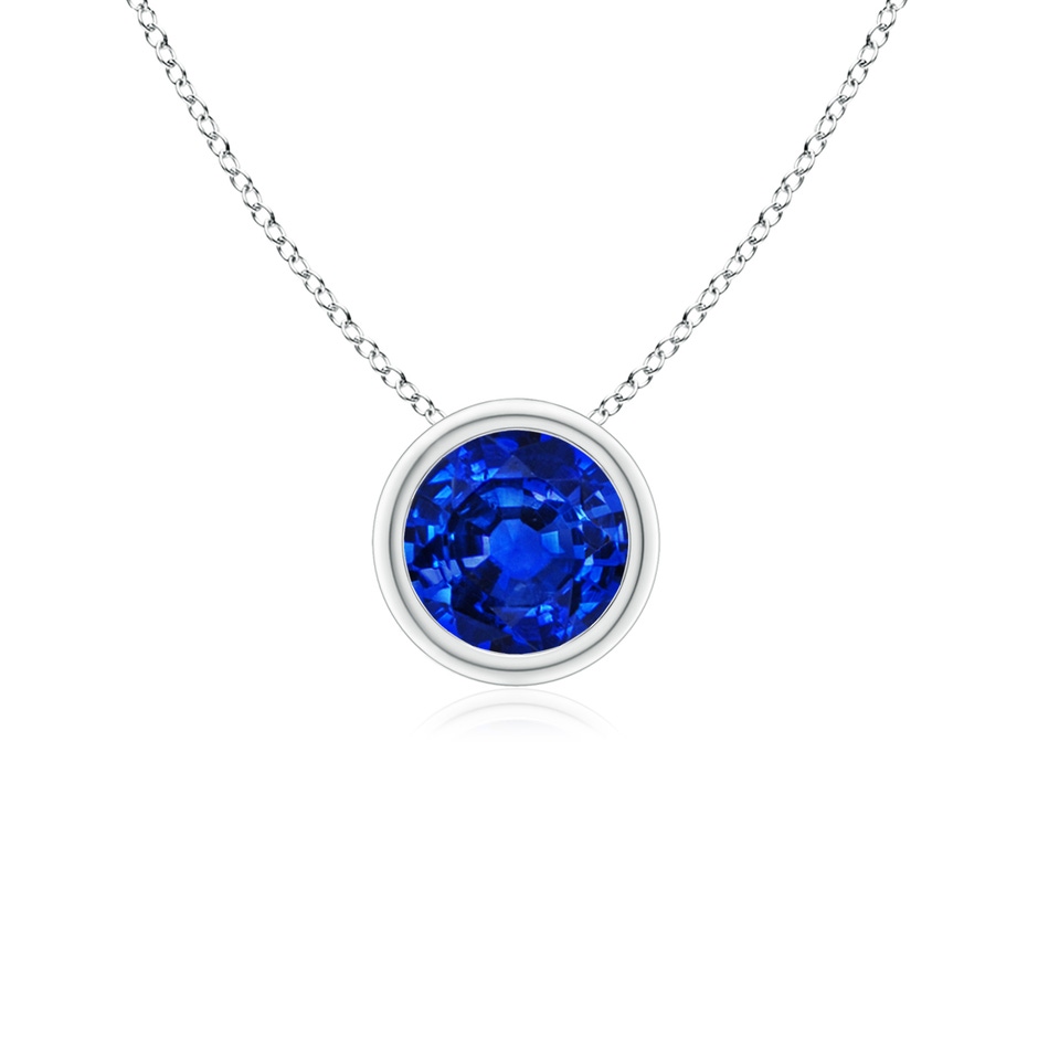 5mm AAAA Bezel-Set Round Blue Sapphire Solitaire Pendant in White Gold 